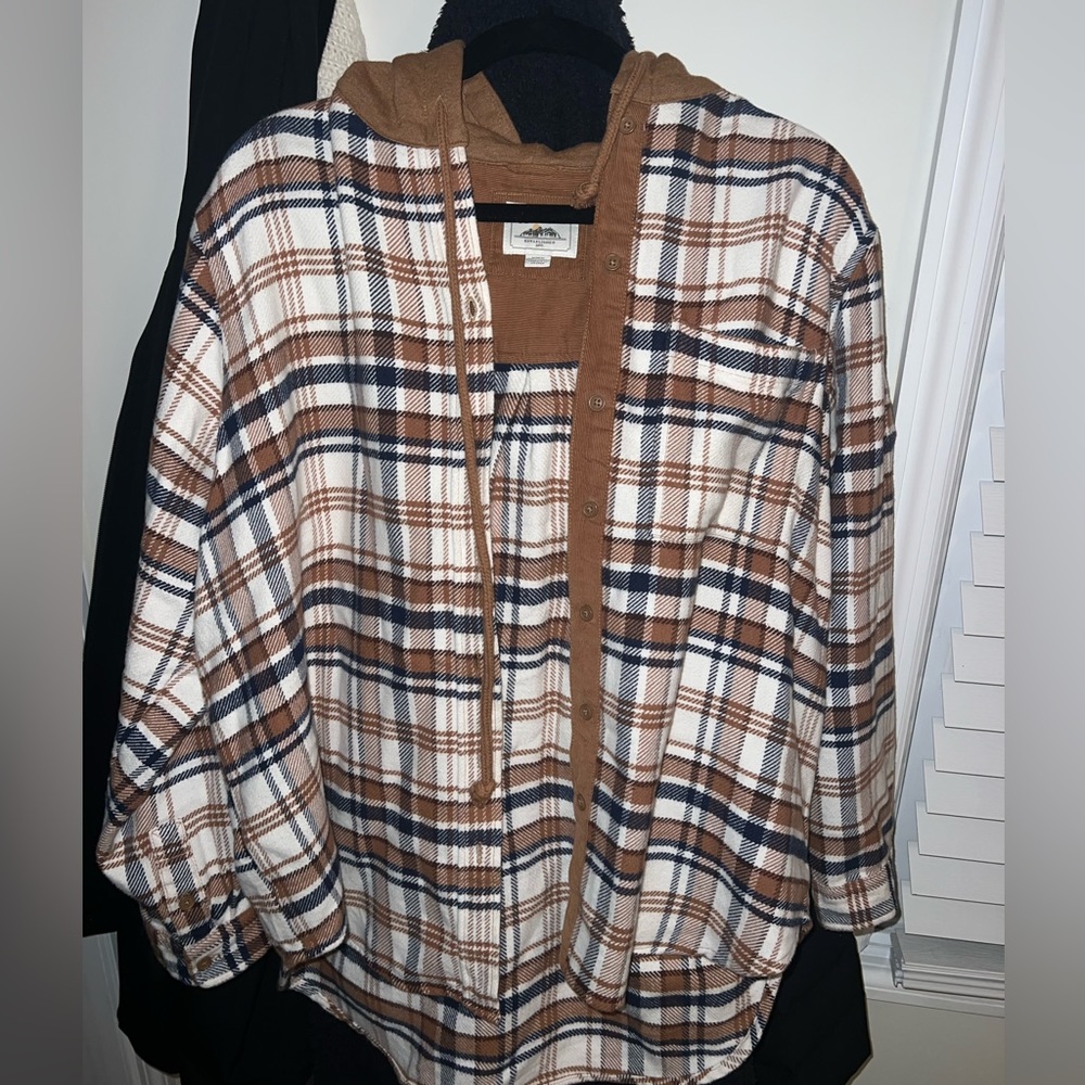Plaid hoodie button up